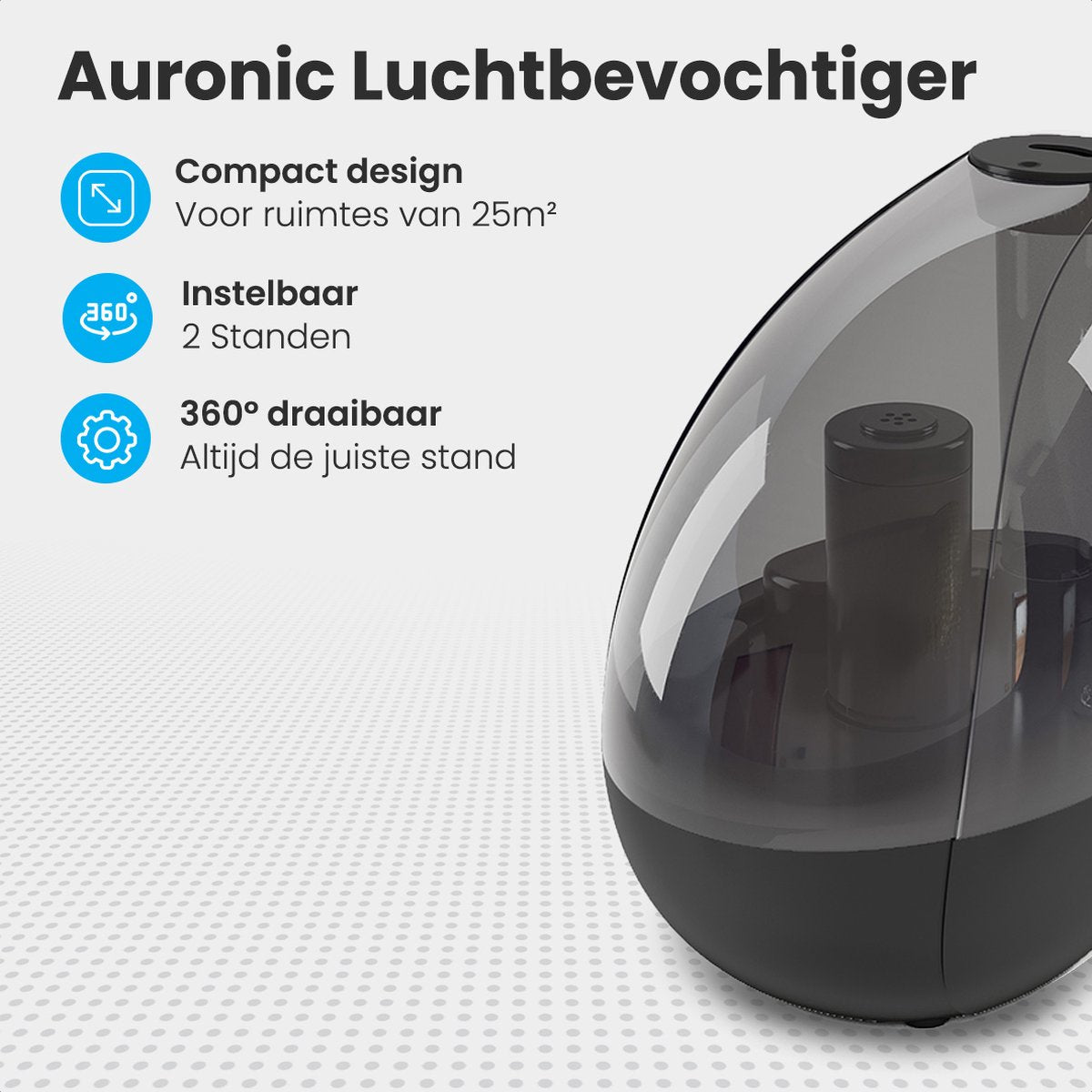 Auronic Luchtbevochtiger - Geschikt voor Babykamer & Slaapkamer - Zwart - Inclusief Waterfilter