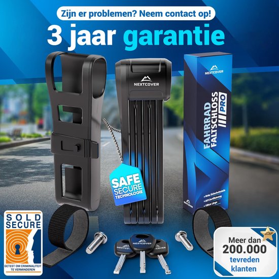 Nextcover Vouwslot 100cm FoldOne Pro | Fietsslot met Drie Sleutels | Fiets Slot met Houder | Slot voor Fietsen, E-Bikes, E-Scooter | SteelSecure-Technologie 3.0
