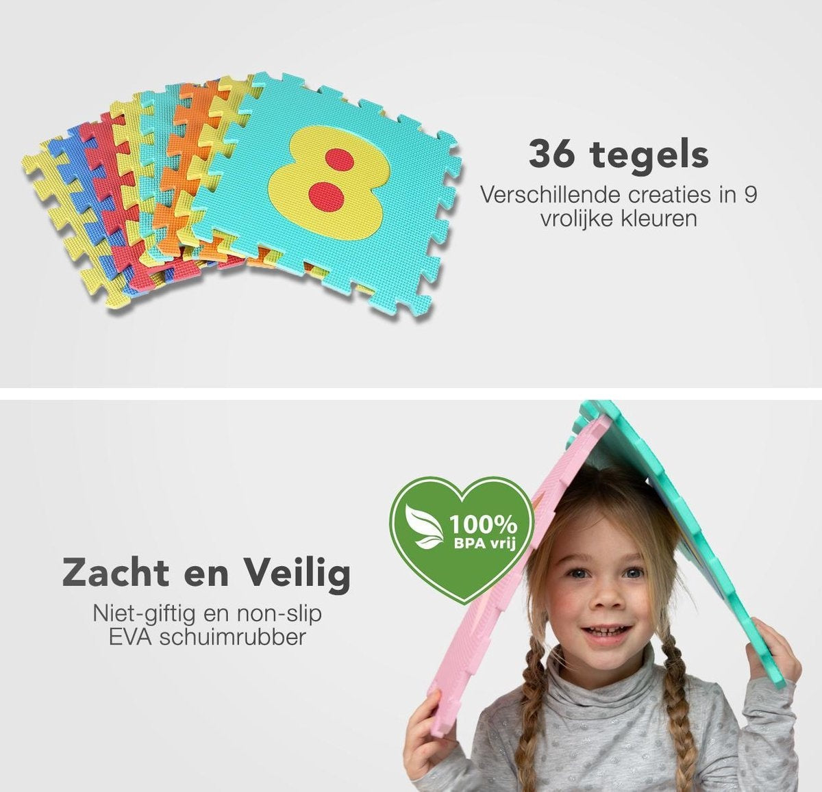 LifeGoods Speelmat XL - Multicolor - 36-delig Puzzel - Incl Cijfers en Letters - 180x180 cm