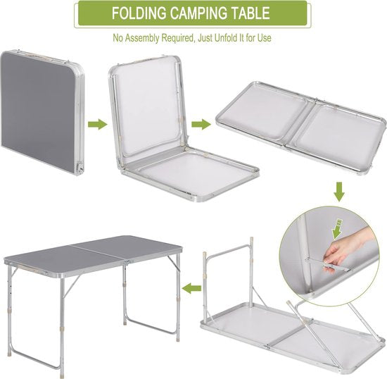 WOLTU kampeertafel inklapbare tafel tuintafel werktafel balkon in hoogte verstelbaar aluminium MDF grijs CPT8122gr