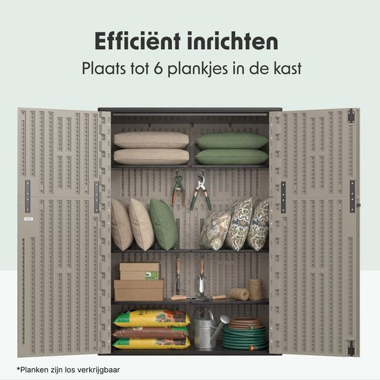 LifeGoods Tuinkast Verticaal - 1340L - Opbergkast - Waterdicht & UV-bestendig - Tuinbox - Taupe