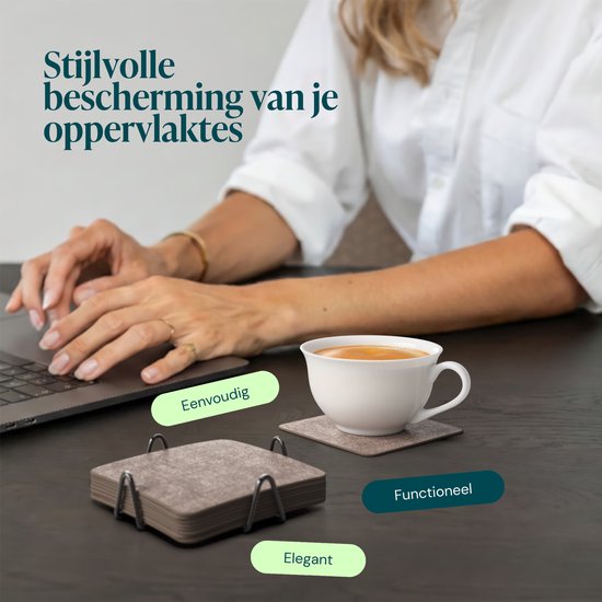 Castagnola Kunstlederen Onderzetters – Onderzetters voor Glazen – Design Onderzetters met Houder – Leren Onderzettersset met metalen houder – Leder – Set van 10 - Gemêleerd Bruin - 10x10cm