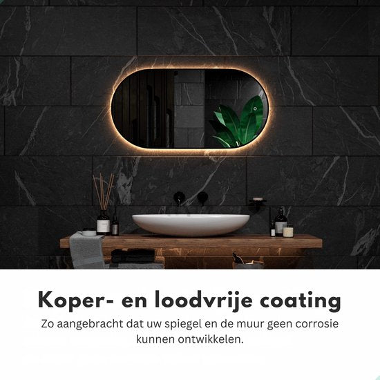 Mirlux Badkamerspiegel - LED Verlichting - Verwarming – Wandspiegel Ovaal – Zwart Frame - 120x60CM