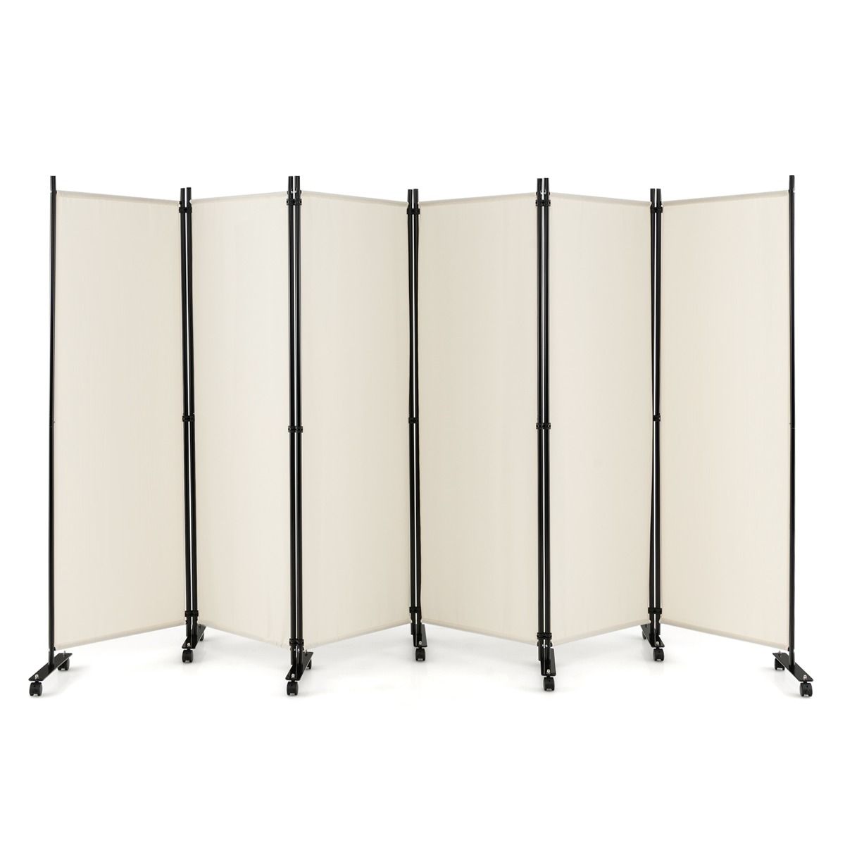 Coast Opvouwbare Kamerscherm 6-Panelen met Vergrendelbare Wielen - Wit - 334,5 x 172 cm