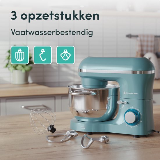 KitchenBrothers 2000W Keukenmachine - Keukenrobot - 6,2L - Mixer met Mengkom - Keukenmixer - Pastel Groen