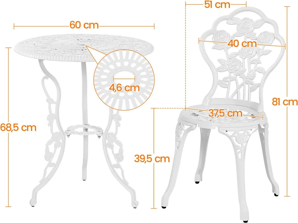 Yaheetech Bistroset - 3-delig - Vintage - Metaal - Wit