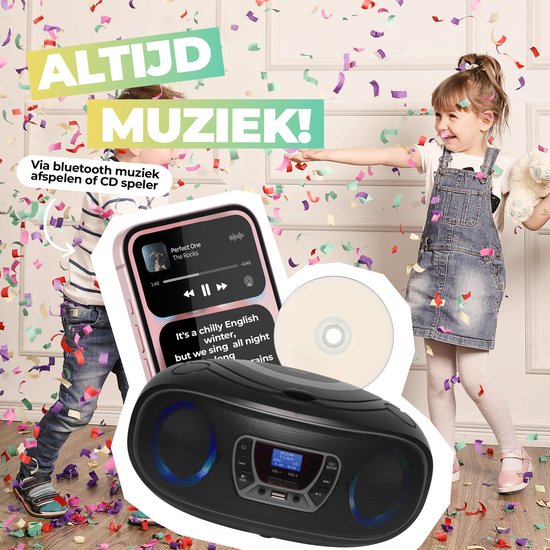 Denver Draagbare DAB Radio CD Speler Kinderen - Bluetooth - Lichteffecten - Boombox - AUX - FM - TDB212GREY