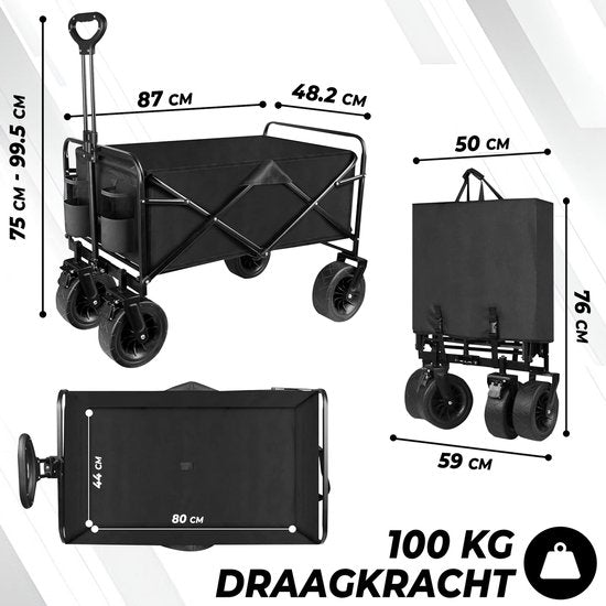 Outbee Bolderkar - Bolderkar Opvouwbaar - Bolderwagen - 100kg Draagvermogen - 100Liter Inhoud - Zwart