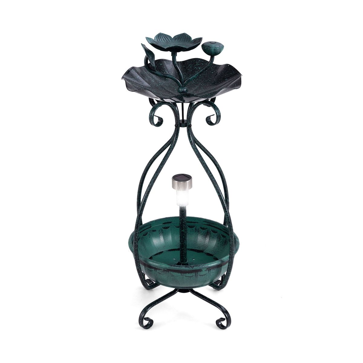 Coast Vogelbad met zonnepaneel - vogelvoederautomaat en bloempot - decoratieve lotus en bladeren - groen