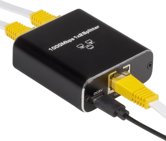 Nuvance - Internet Splitter - 2 Poorten - Netwerk Switch - tot 1000Mbps - Netwerk Splitter - RJ45, Cat5, Cat6, LAN, UTP, Ethernet Splitter - Zwart