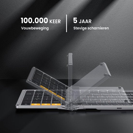 Opvouwbaar Bluetooth Toetsenbord – Full-Size Draadloos Toetsenbord – Reis Toetsenbord Draagbaar – Voor Laptop, Tablet, iPad, Smartphone, Windows, Android & iOS – Space Grey
