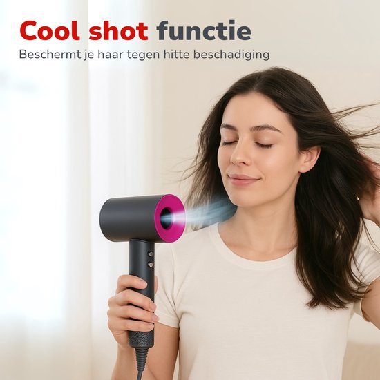 alpina Ionische Haardroger 1600W - Fohn met 3 Warmte Standen - Haar Droger met Cool Shot en Zelfreiniging - Hairdryer met 360° Magnetische Opzetstuk - Ionentechnologie - Grijs