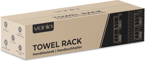 Vonia Handdoekrek - Badkamerrek - Handdoekrek Badkamer - Handdoekhouder - Handdoekenrek - Zwart/Hout