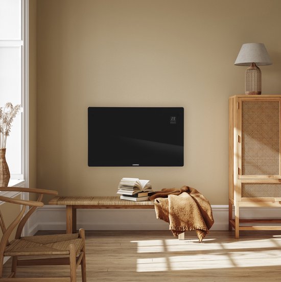 VONROC – Elektrische Kachel Convector – 2000W & Met Wifi Besturing – Voorzien Van Led-Display En Timer – Voor Ruimtes Tot 24 m² – Zwart Glas