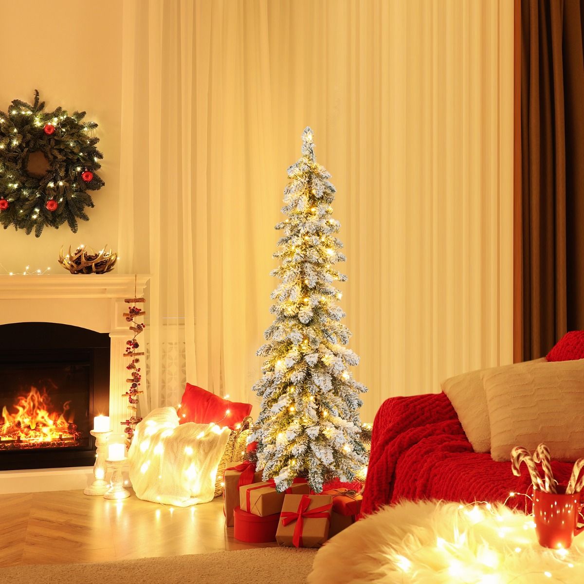 Coast 120 cm gevlokte kunstkerstboom - groen/wit met 225 takpunten en 100 LED-lampjes