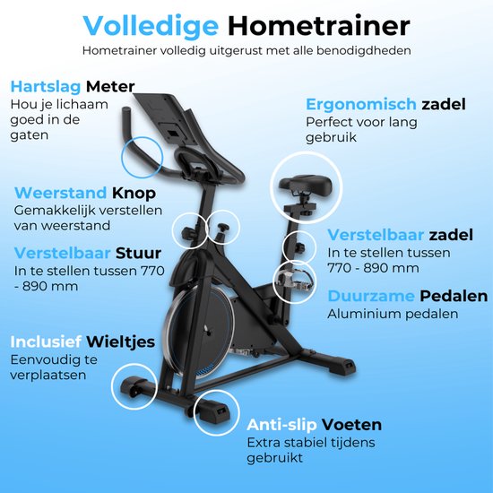 Hometrainer - Fitness Fiets - Spinningfiets - 8KG Vliegwiel - Hartslagmeter - Incl App - Extreem stil