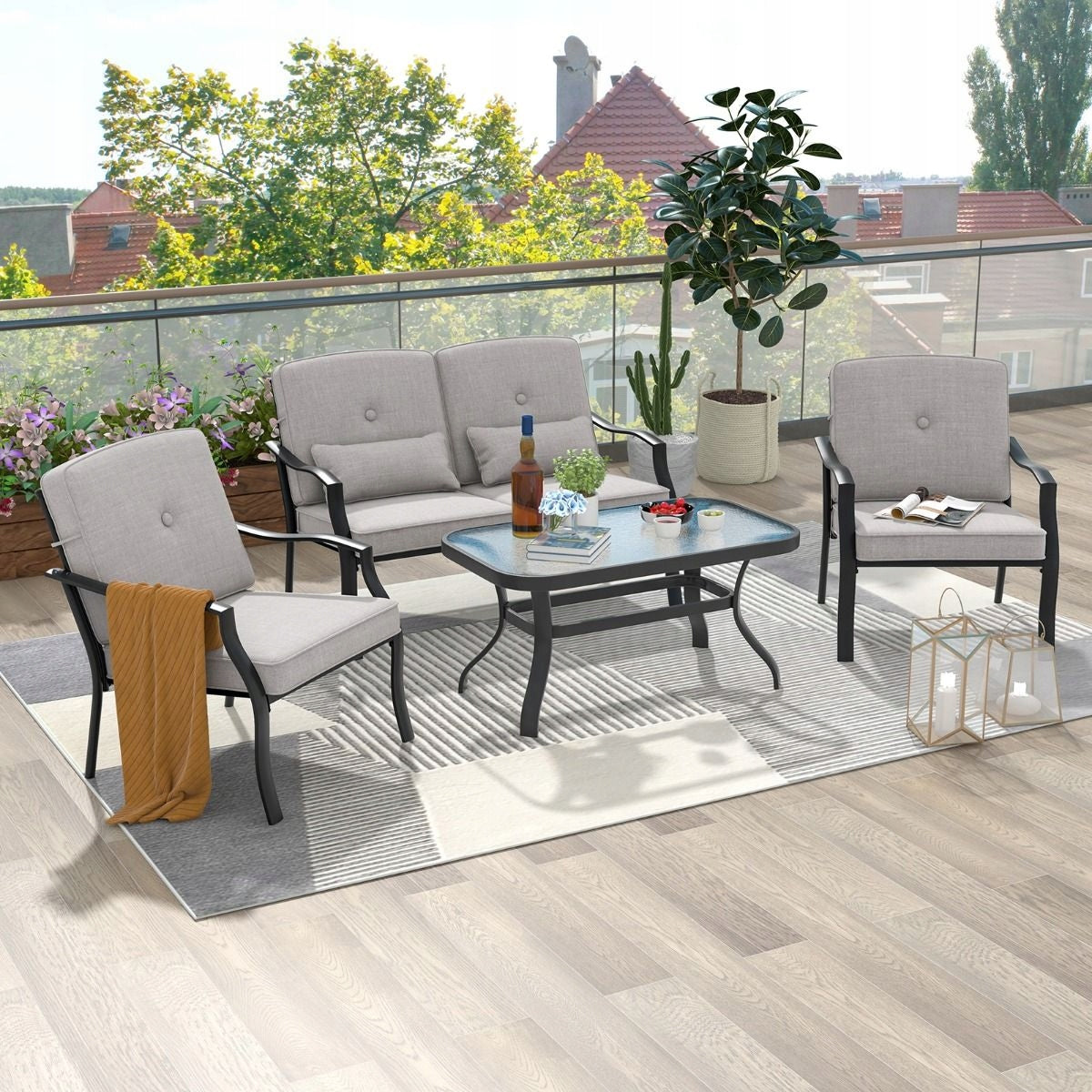 Coast Tuinmeubelset 4-delig - Sofa, Tafel en 2 Fauteuils - Grijs