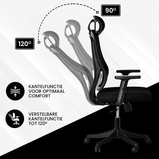 Bayt Ergonomische Bureaustoel - Office chair - Bureaustoel - Bureaustoel Volwassenen - Kantoorstoel - Verstelbaar - Hoofdsteun - Zwart