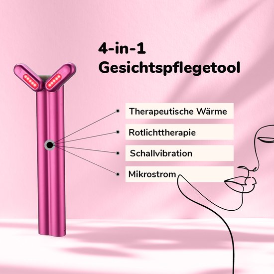 DermaWav 4-in-1 beauty-apparaat - professionele beautybehandeling - therapeutische warmte, rode led-therapie, microstroom en geluidstrillingen - frisse klik voor je huid