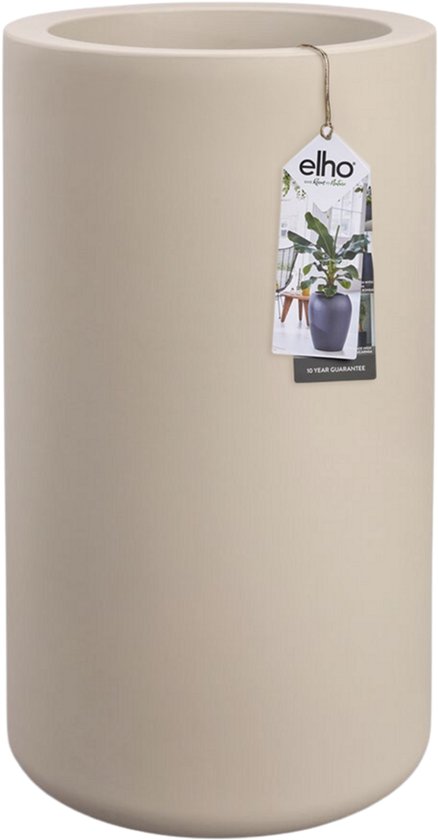 Elho Pure Cilinder High 40 - Grote Bloempot voor Binnen en Buiten - Gerecycled Plastic - Ø 39.5 x 72.7 - Balanced beige