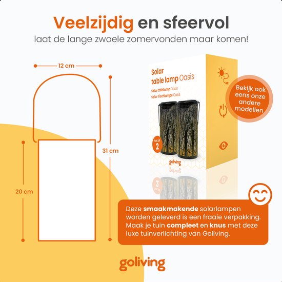 Goliving Solar Tafellamp Oasis – Buitenlamp – 2 Stuks – Buiten Lantaarn – Tuinverlichting op Zonne-energie – LED Buitenverlichting – Hanglamp – 20 cm – Metaal – Brons