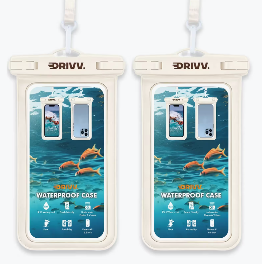 DRIVV Waterdicht Telefoonhoesje Set van 2 - Beige - 20,5 x 12 x 1 cm - IP68, Drijvend