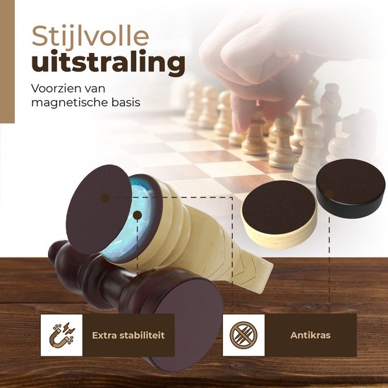 Windsor Schaakbord met Schaakstukken - Damstenen - 40 cm - Annotaties - Schaakset - Magnetisch Schaakspel - Chess Set - Hout