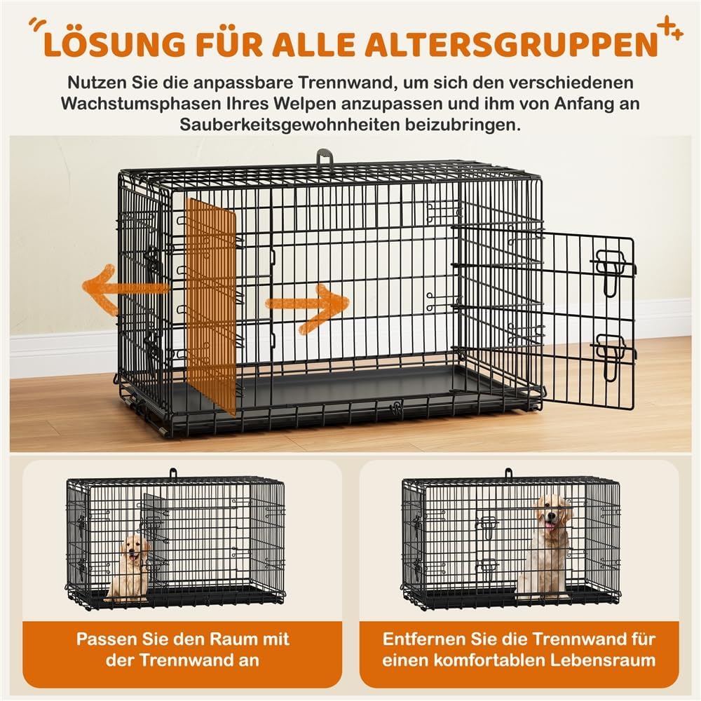 Yaheetech Opvouwbare Hondenbench XL - 107 x 66 x 74,5 cm - 2 Deuren met Tussenschot en Uitneembare Bodem - Zwart