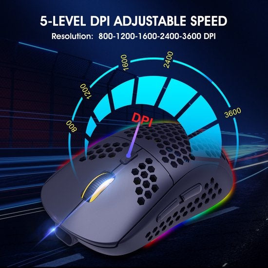 HXSJ T90 2.4G Draadloze Gaming Muis - Bluetooth - Computermuizen - Ultra licht - RGB Verlichting - Zwart