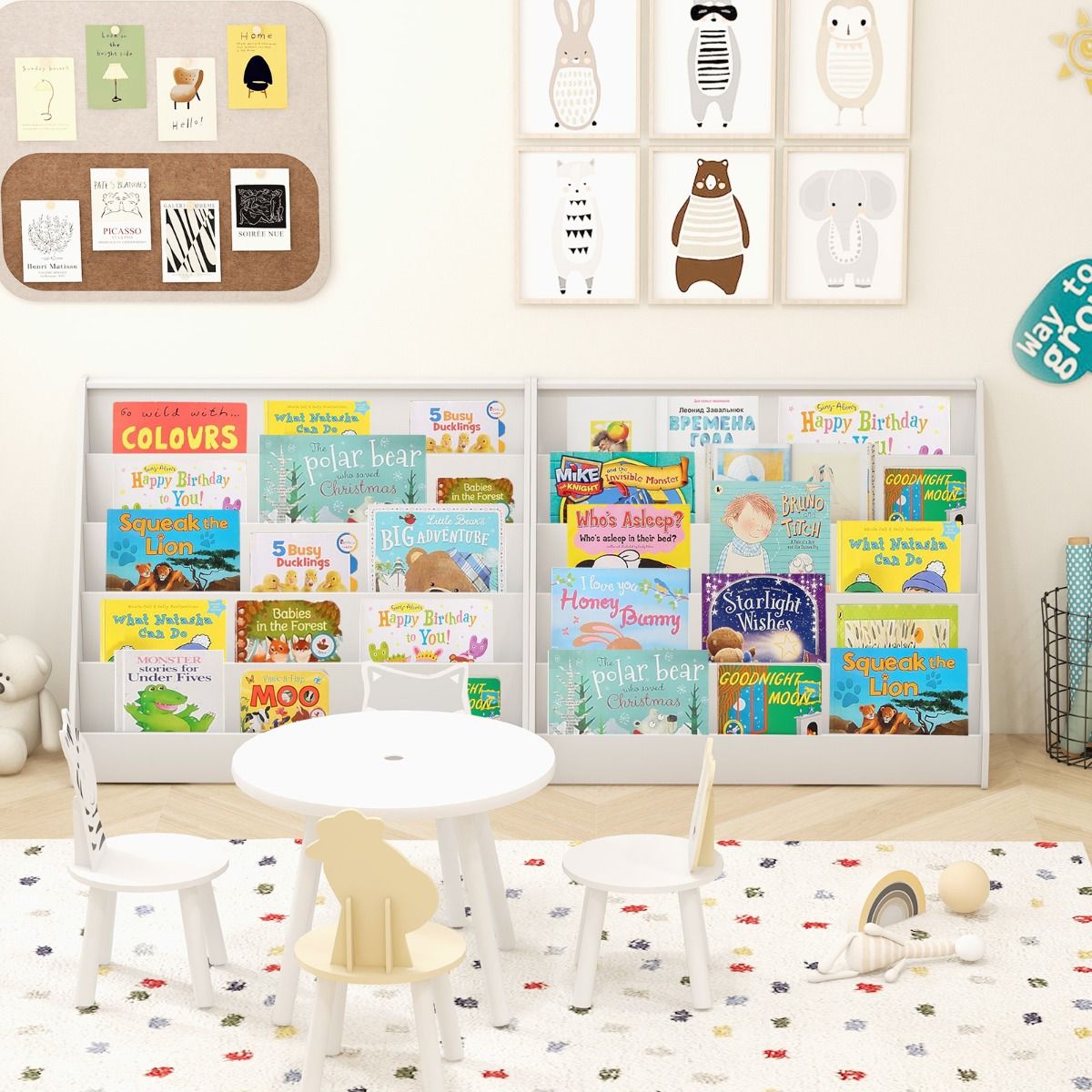 Coast Kinderboekenkast - 5 niveaus - staande boekenkast - naturel/wit - 91 x 38 x 76,5 cm