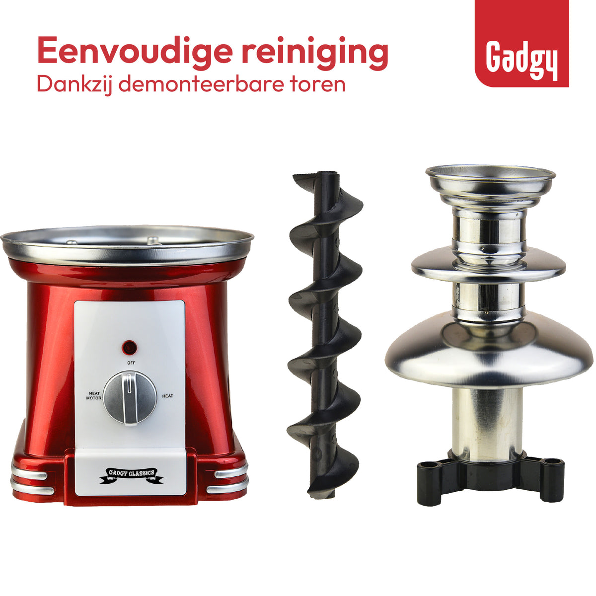 Gadgy - Chocolade fontein - Chocolade fondue - Gemakkelijk schoon te maken - 90 Watt - Rood