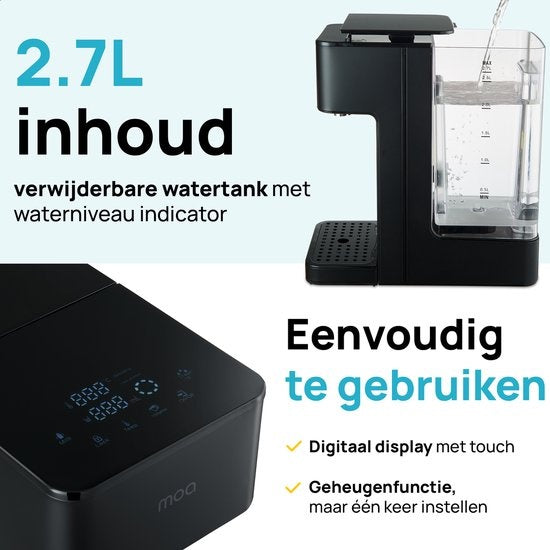 MOA Heetwaterdispenser - 2.7L -RVS - BPA vrij - 2400W - 27x15x30 cm - Zwart