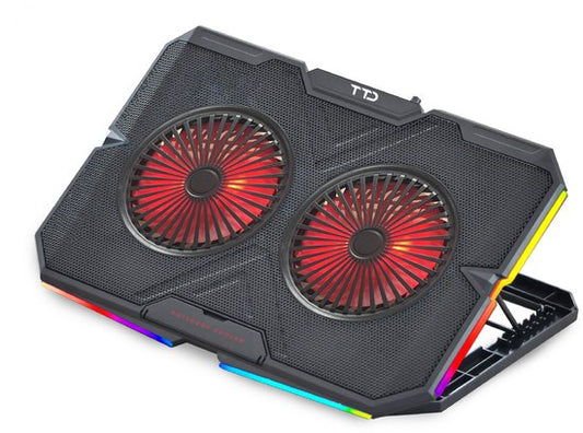 TTD® Laptop Cooler – Verstelbare Laptopstandaard – Gaming Cooling Pad tot 17” – Extra USB-poort – Zwart