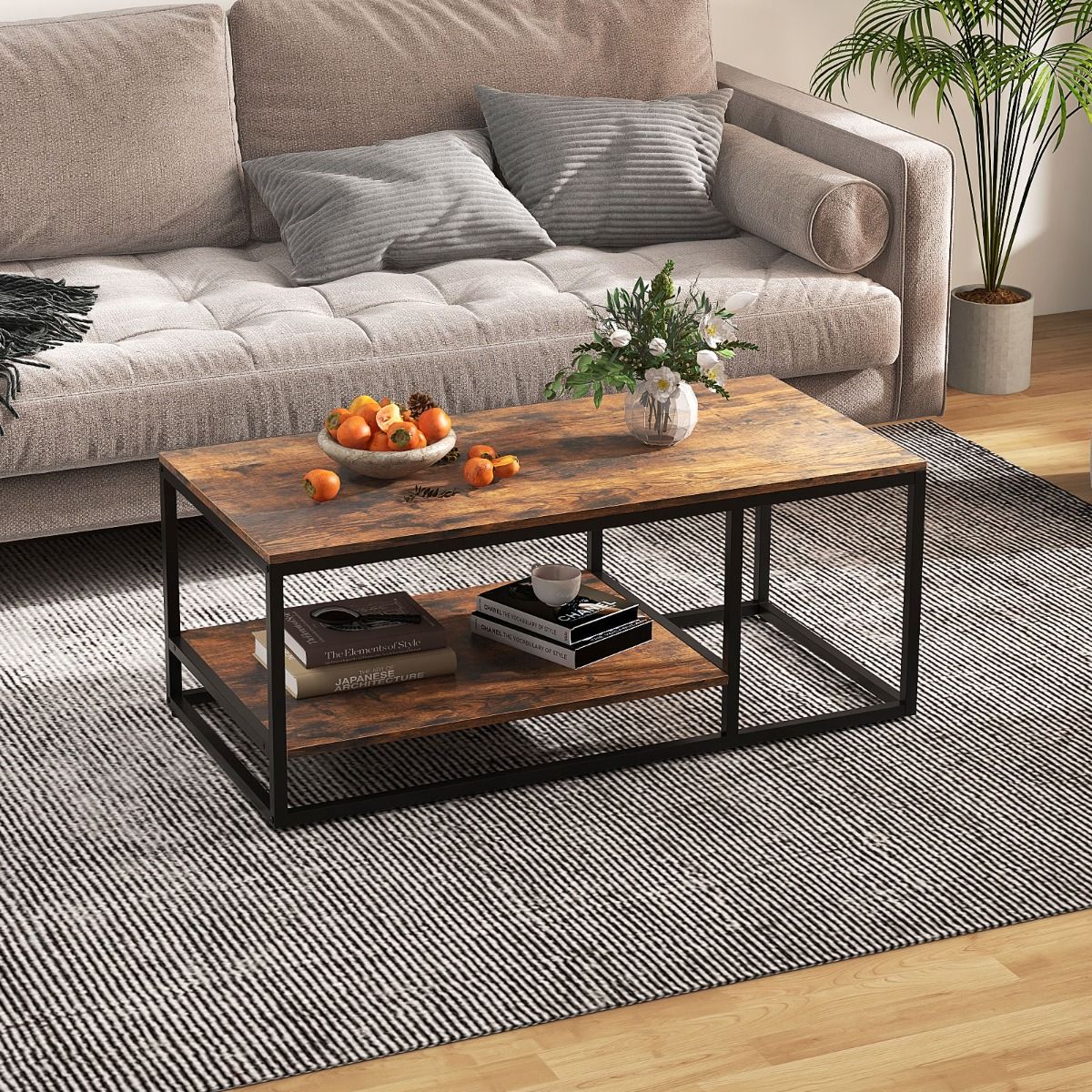 Coast Salontafel - rechthoekig - 2-laags opbergruimte - rustiek bruin en zwart - 105 x 50 x 42,5 cm