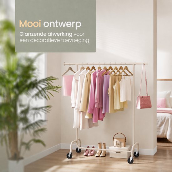 O'DADDY® Kledingrek - Kledingrek op Wieltjes - Kledingrek metaal - Kleding rek - Kledingrekken - Garderoberek - Kledingstang - Kledingrek - Uitschuifbare Kledingstang - Verstelbare Hangstang - Stabiel tot 130 kg - Beige
