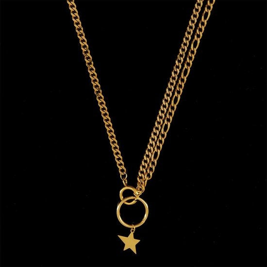 Laura Ferini Dames Ketting Stella Goud - Goudkleurige Schakelketting Met Ster - 18K Geelgoud Verguld - Halsketting - Dames Ketting Met Hanger