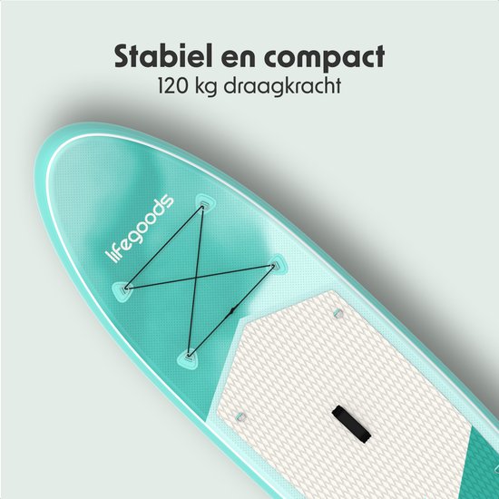 LifeGoods SUP Board Allround Compact - 100 KG Draagkracht - 300 x 76 cm - Opblaasbaar - Compleet SUP pakket - Mintgroen
