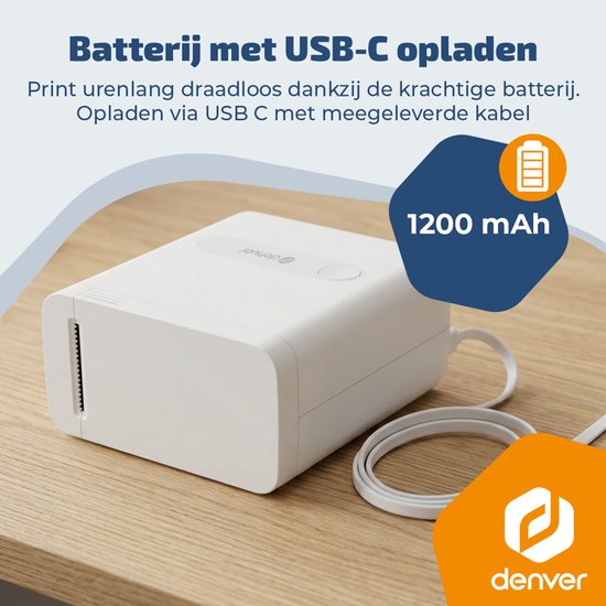 Denver Labelprinter - Bluetooth - Verbinding met smartphone - 15x40mm - Incl. 4 stickerrollen - MBP16