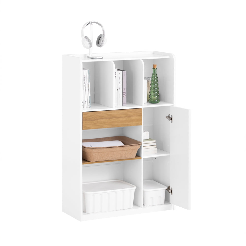 SoBuy STR11-WN compacte witte boekenkast met lade en opbergruimte, 72 x 30 x 110 cm