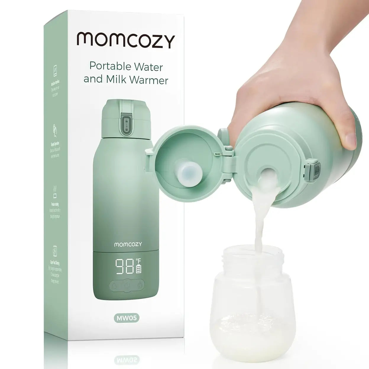 Momcozy Draagbare Flesverwarmer MW05UK - 500 ml - Draadloos met Accu - 2 Verwarmingsstanden - RVS - Warm in 3 Minuten