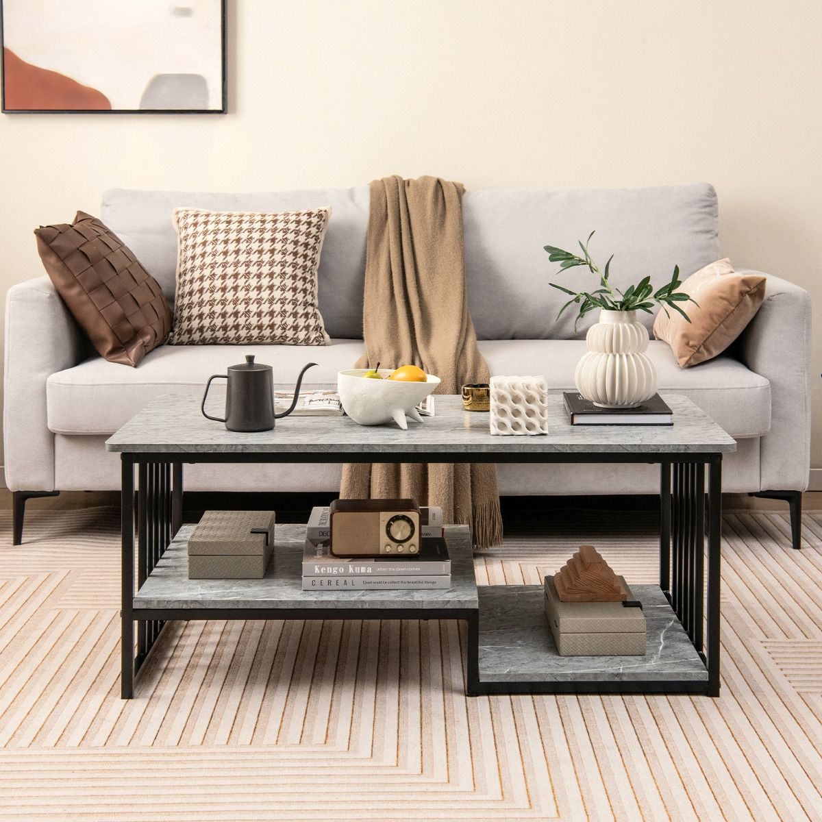 Coast Salontafel - 2-Laags - Marmerlook - Max. 50 kg - 110 x 60 x 45 cm - Grijs / Zwart