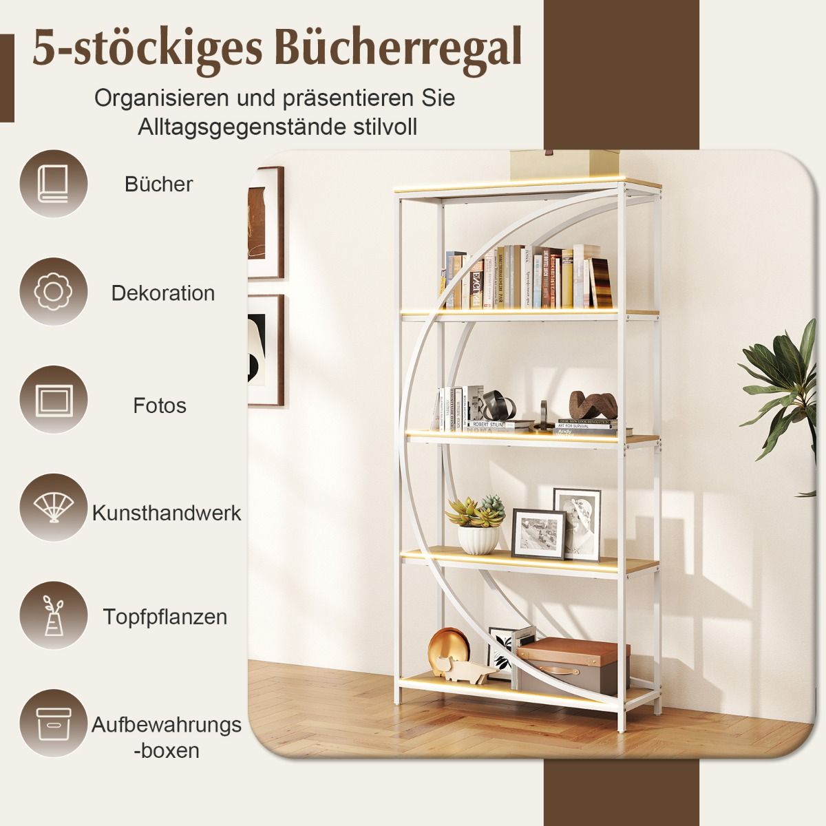 Coast Boekenkast - geometrisch design - 5 open planken - wit en naturel