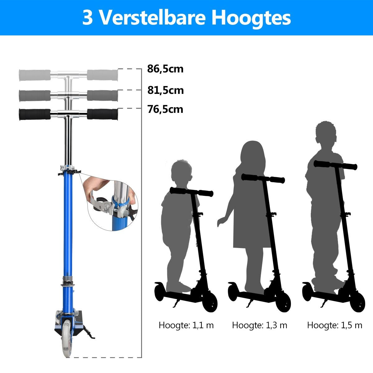 Coast Opvouwbare Kinderstep - LED Verlichte Wielen - Hoogte Verstelbaar 63-86,5cm - Blauw