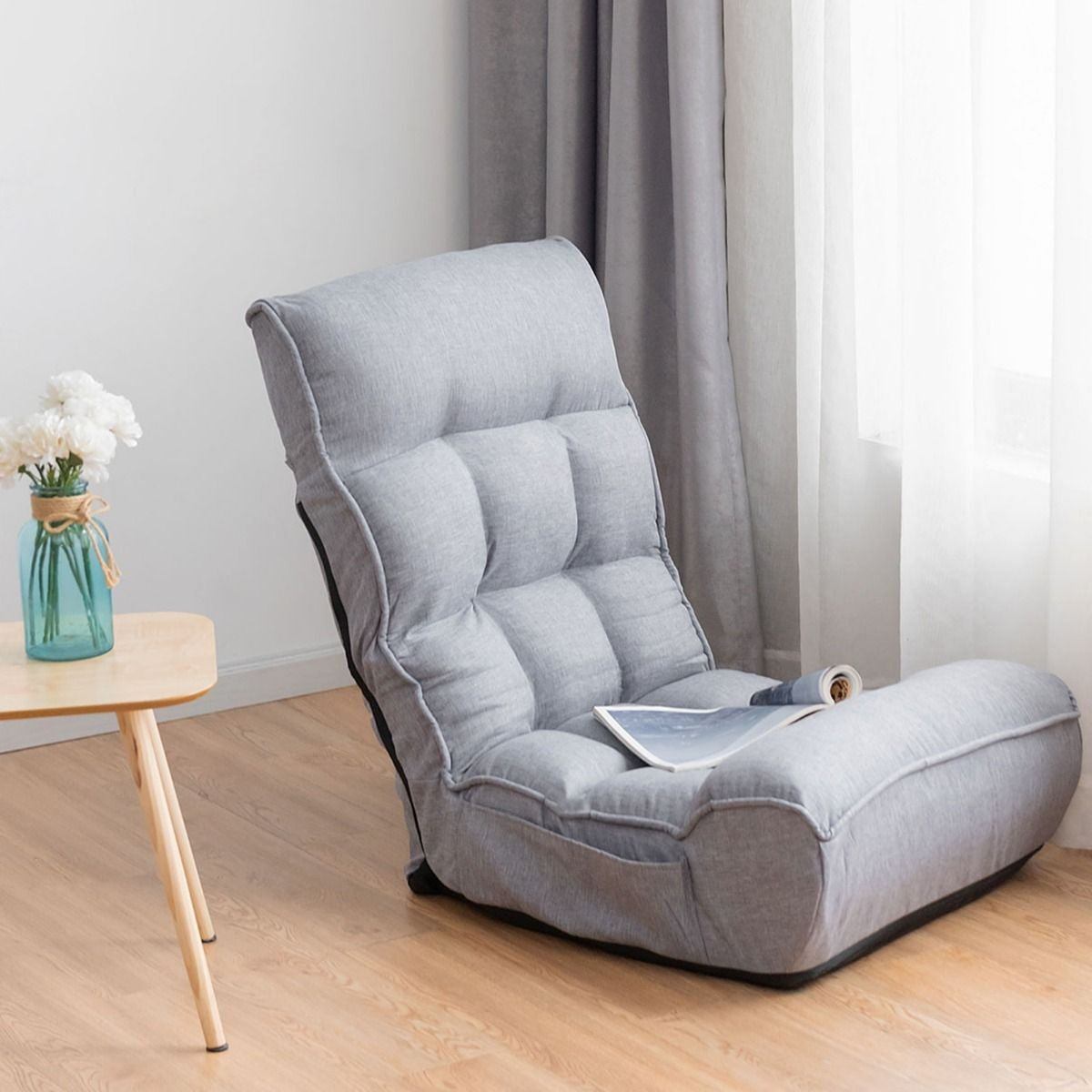 Coast Floor-Making Stoel 4-voudig verstelbare gamingvloer Sofa met rugleuning grijs