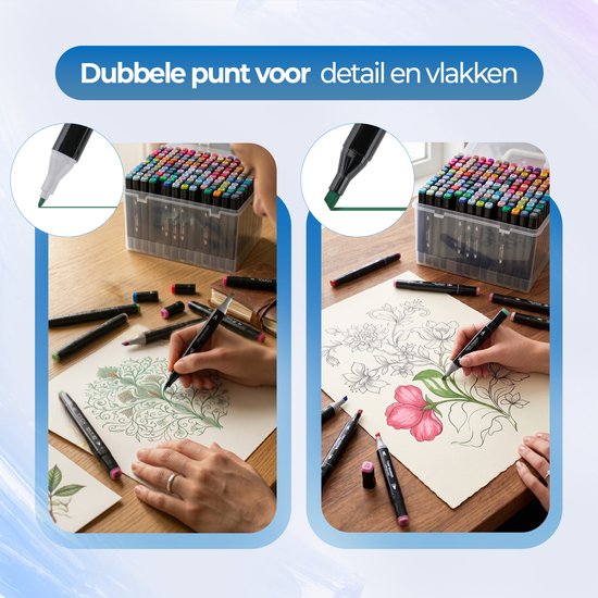 Roegaarden Twinmarkers 168 stuks - Stiften - Alcohol Markers - Markeerstiften - Makkelijk opbergen