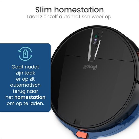 Gologi robotstofzuiger met dweilfunctie - Automatisch - Met Laadstation - Draadloze Robot Stofzuiger - 45DB - Zwart