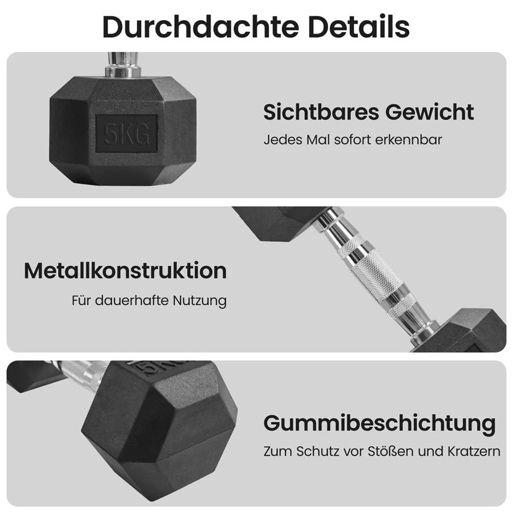 Yaheetech Hex Dumbbells Set van 2 x 5 kg - Zwart - Rubberen Halters met Antislip Grip