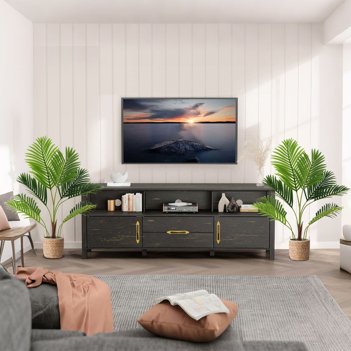 Coast Kunstmatige Areca Palm Set - 2 stuks - levensecht - onderhoudsvrij - groen - 90 cm