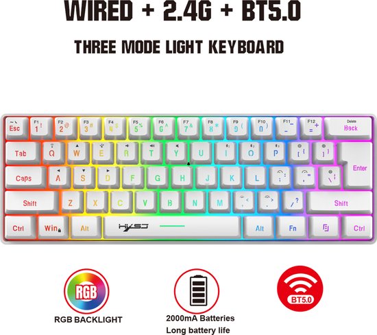 HXSJ L500 - Draadloze Gaming Toetsenbord - RGB - Tri mode - Qwerty Toetsenborden - Wit