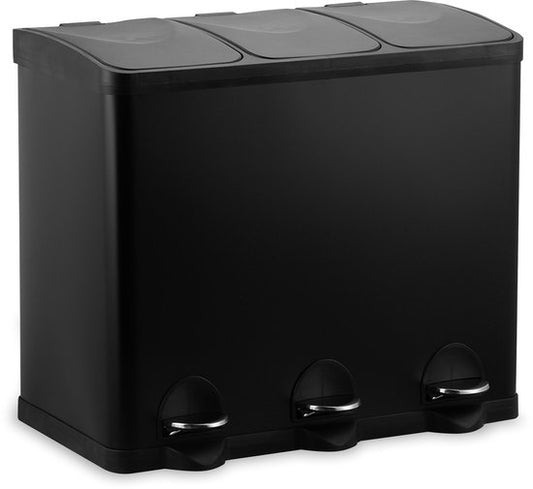 Bayt Prullenbak - Pedaalemmer 45 Liter -Prullenbak 45 Liter - Vuilnisbak 45 Liter - Prullenbak Afvalscheiding - Prullenbak 3 vakken - 3x15 Liter- Afvalbak- RVS - Zwart